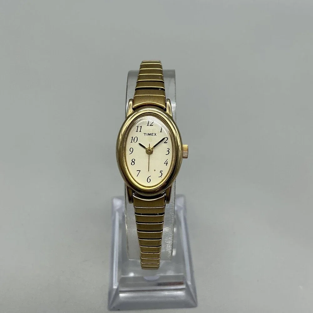 Timex Womens Watch 18mm Oval Cream Dial Gold Tone Expansion Band New Battery